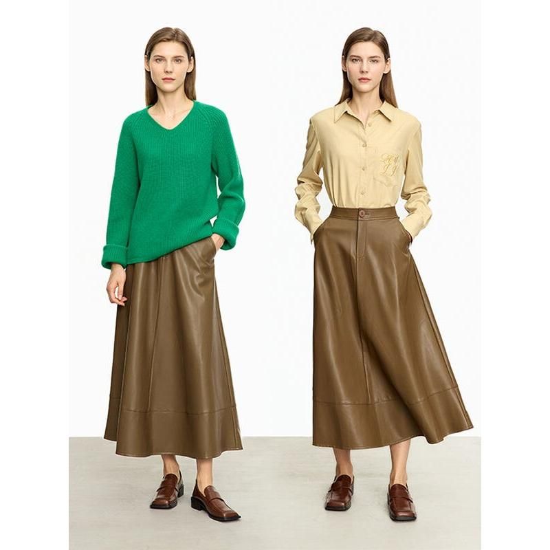 Autumn Elegance PU Leather Midi Skirt