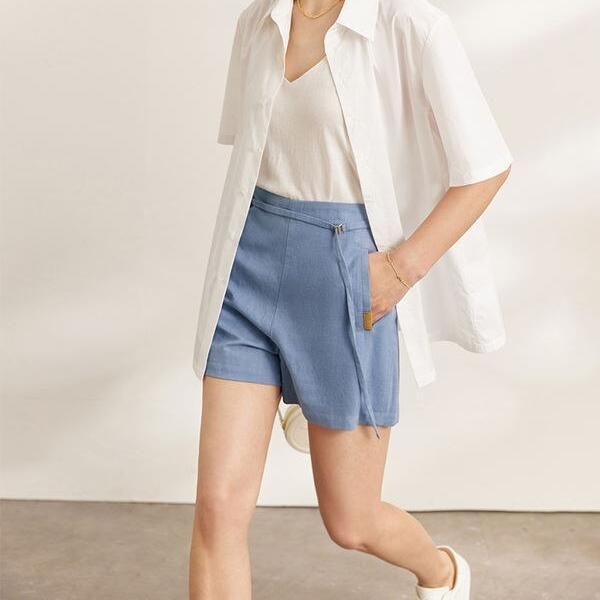 Elegant Cotton Linen Casual Shorts for Women