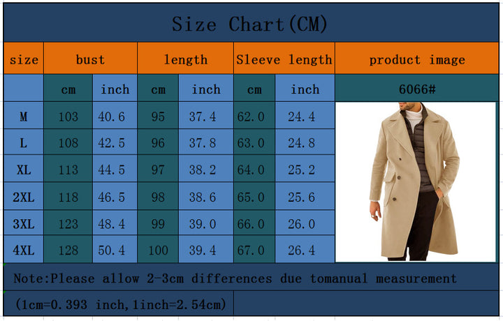 Woolen Men's Coat Thickened Long Section Double Breasted Coat