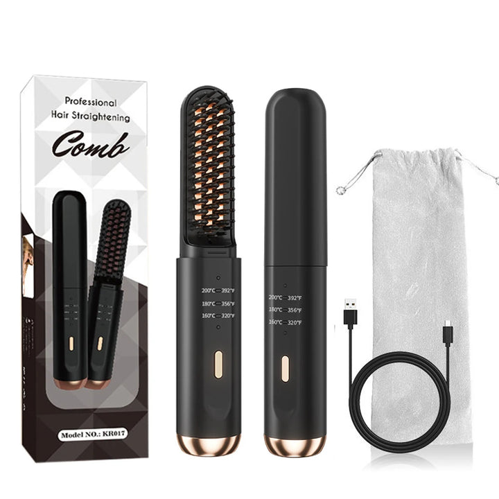 Cordless Beard & Hair Straightener Brush with Ionic Technology