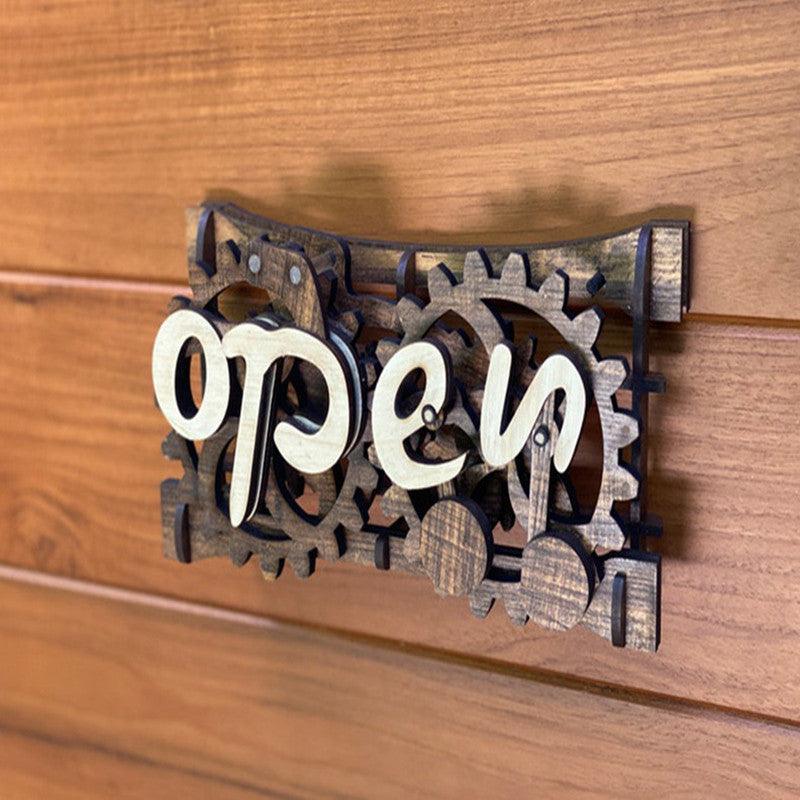 Open Closed Sign Front Door Sign Creative Gear Mechanism Wood Manual M ...