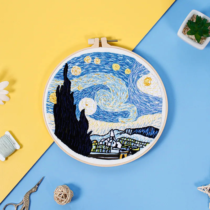 Embroidery Starter Kit with Van Gogh Starry Night Pattern