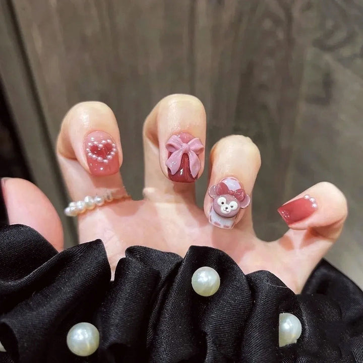 Cute Bow Love Pearl Gradient Nail Art