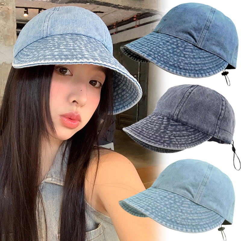 Foldable Denim-Effect Cap with Adjustable Fit