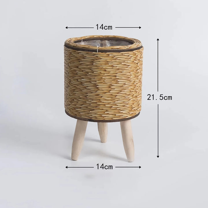 Vintage Imitation Rattan Flower Stand with Wooden Legs