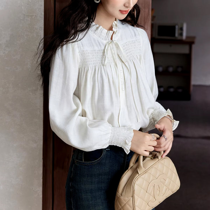 Elegant Ruffle Collar Long Sleeve Blouse