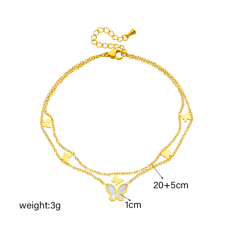 Chic Stainless Steel Double-Layer Butterfly Anklet