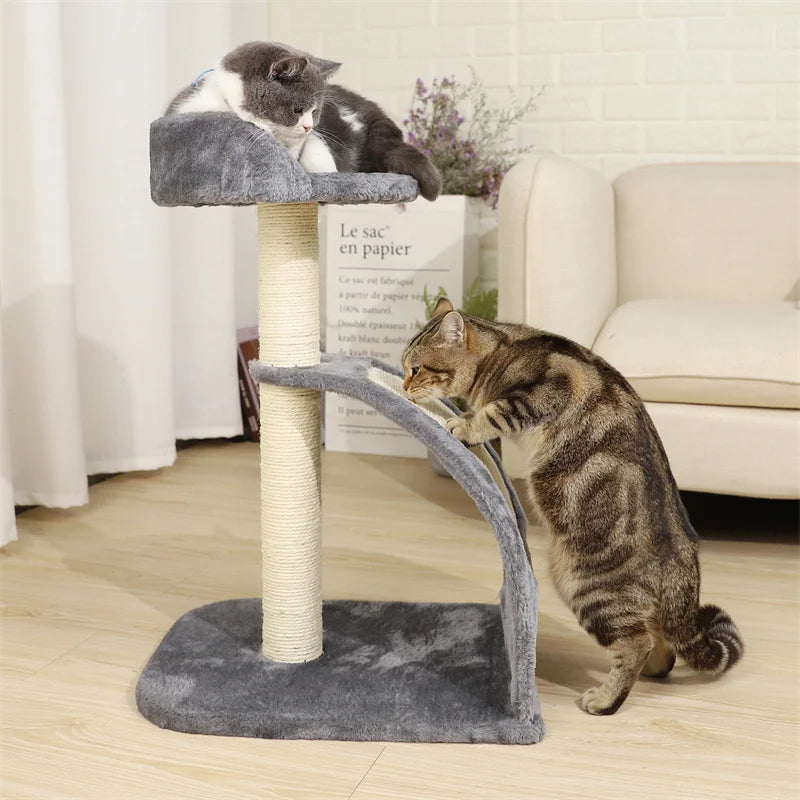 Compact 26-Inch Cat Scratching Post with Plush Perch and Curved Scratching Board