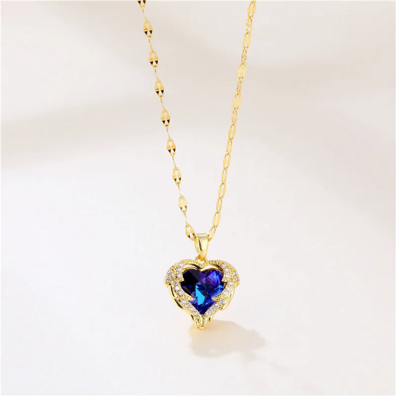 Golden Ocean Heart Titanium Steel Necklace