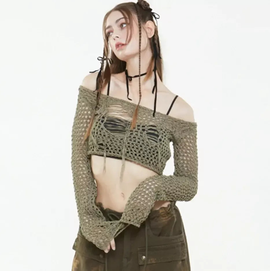Knitted Hollow-Out Tassel Sweater
