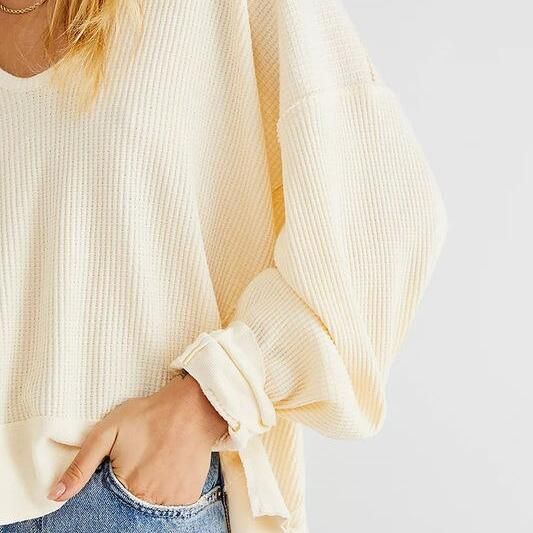 Stylish V-Neck Knitted Cotton Sweatshirt for Women