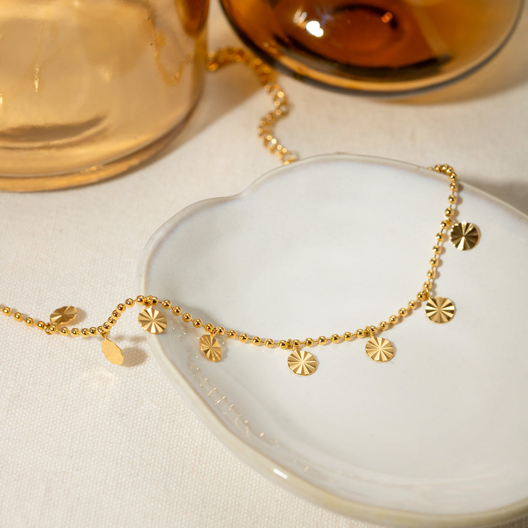 Stylish 18k Gold Plated Petal Circle Pendant Bead Anklet
