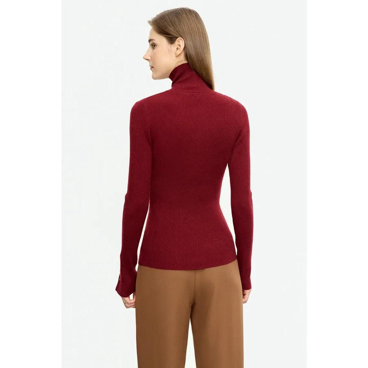 Elegant Slim Fit Turtleneck Sweater with Chic Button Detail