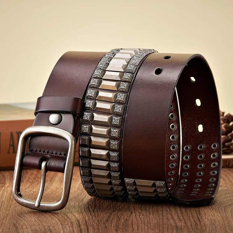 3.8cm Wide Heavy Metal Rivet Leather Belt