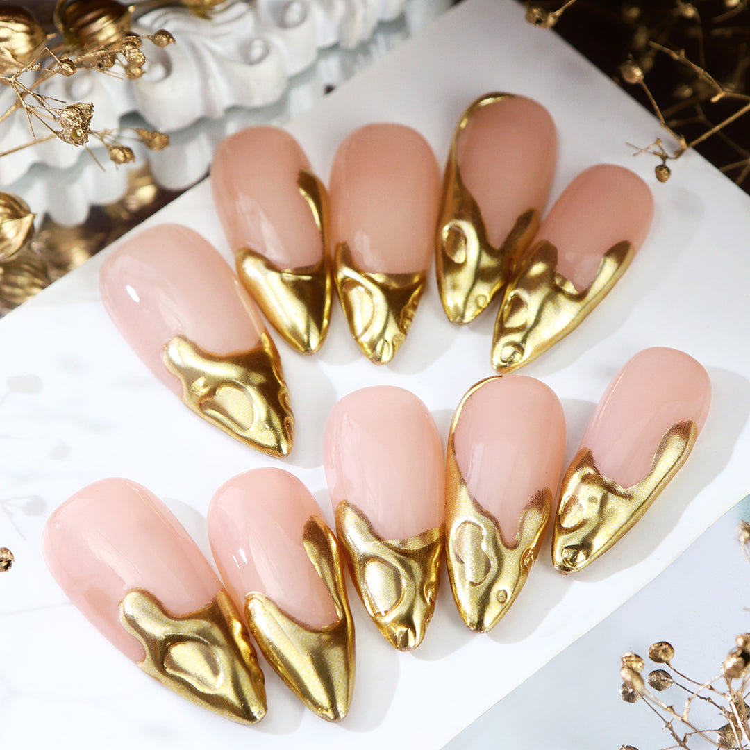 Handmade Heavy Metal 3D Long Almond Press-On Nails