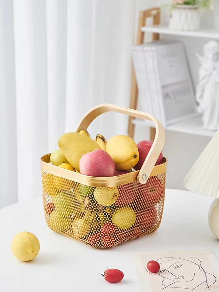 Iron Art Fruit Basket with Bamboo Handle