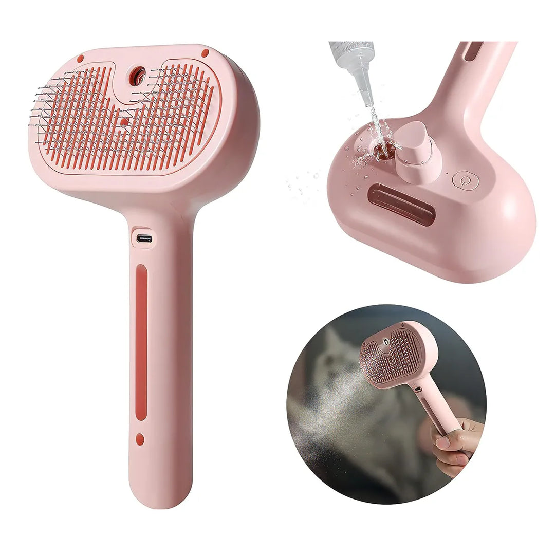 Cat Steam Brush: Self-Cleaning Pet Hair Removal Comb with Spray