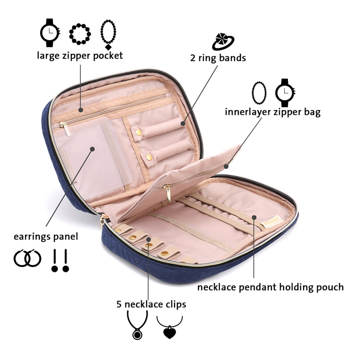 Travel Jewelry Organizer Waterproof Case for Necklaces, Earrings, Rings, Bracelets