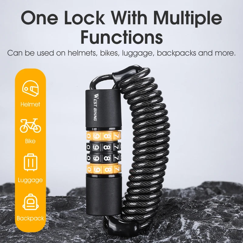 Compact Portable Bicycle & Helmet Lock – Steel Wire Cable with 4-Digit Combination