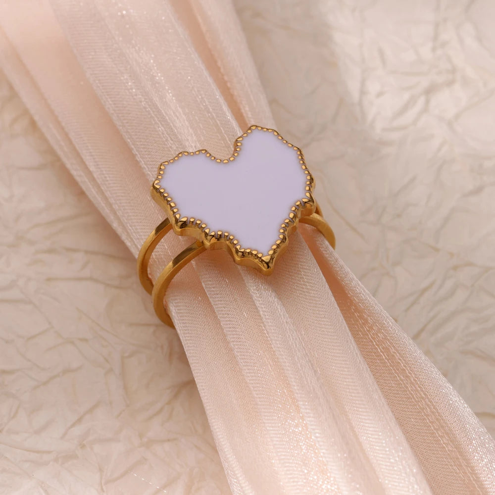 White Enamel Heart Stainless Steel Ring – Trendy, Elegant Jewelry