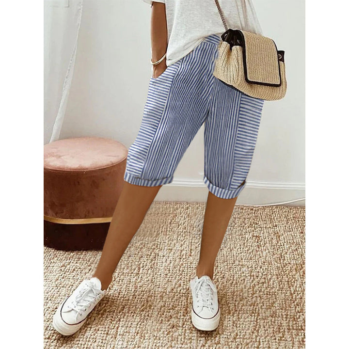 Striped Stitching Loose Casual Cropped Pants