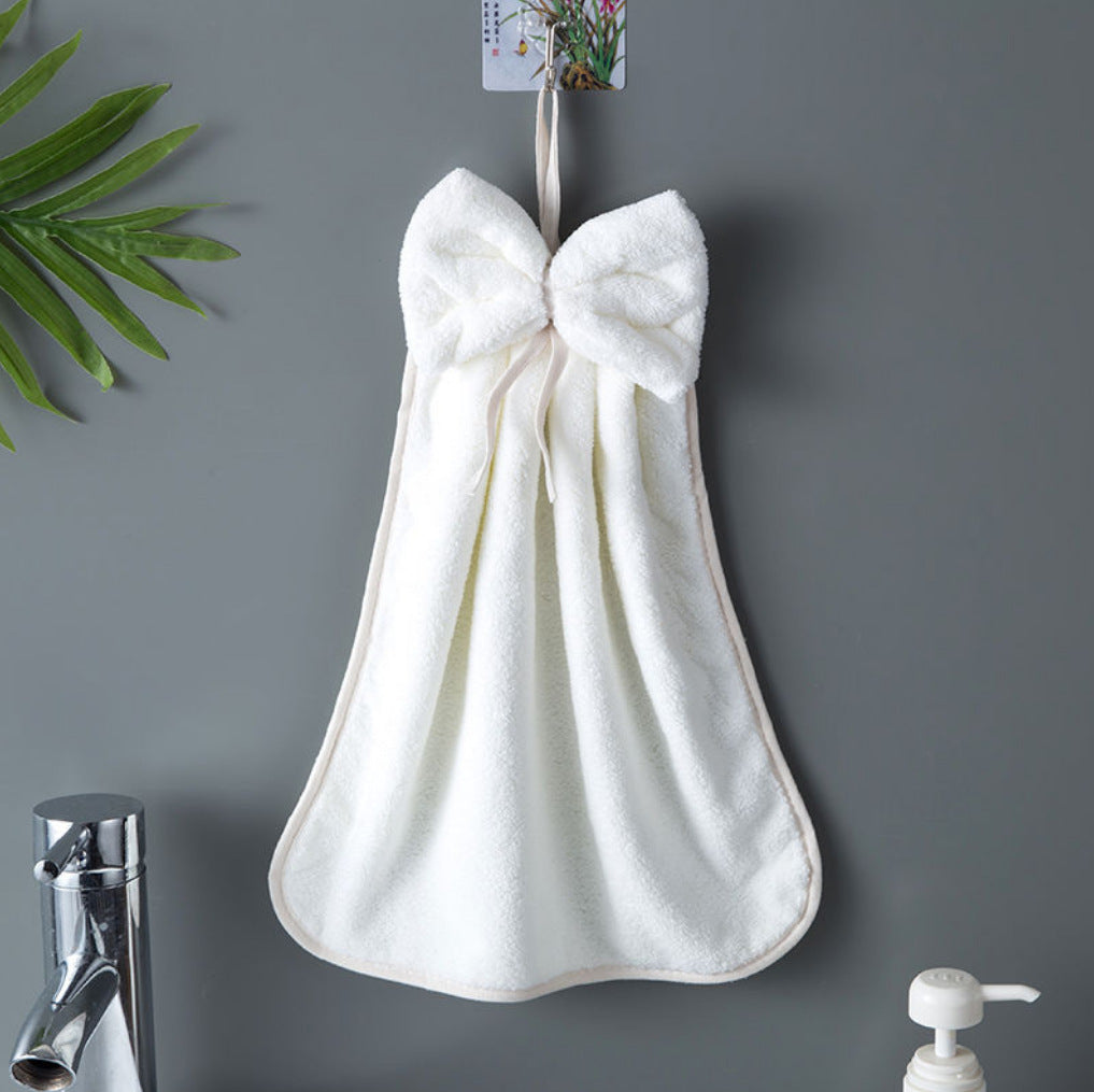 Bowknot Coral Velvet Hand Towels for Kitchen & Bathroom