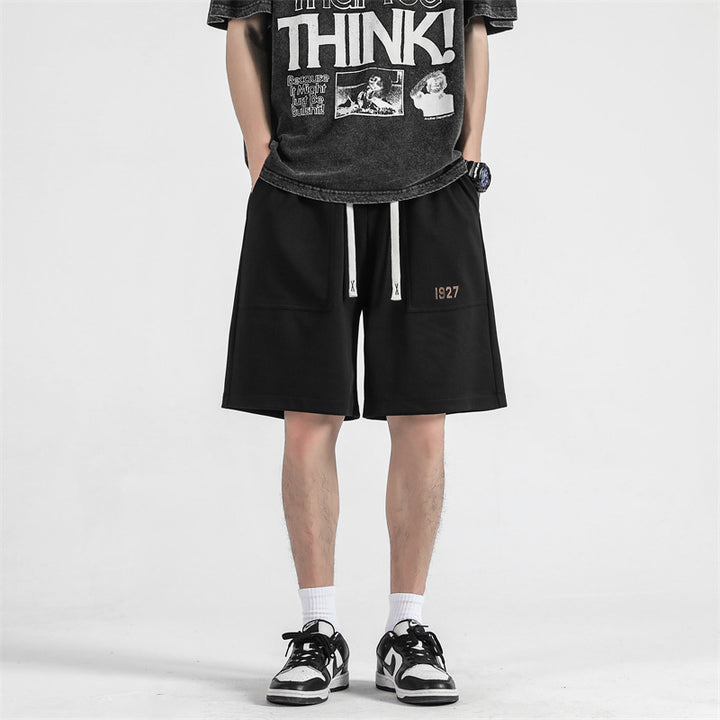 Japanese-style Retro Large Workwear With Pocket Embroidered Shorts