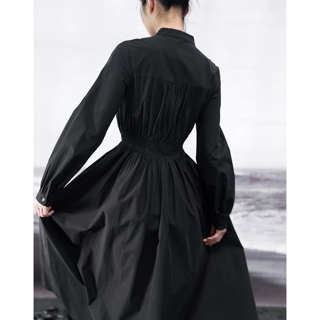 Elegant Autumn Black A-Line Shirt Dress for Women