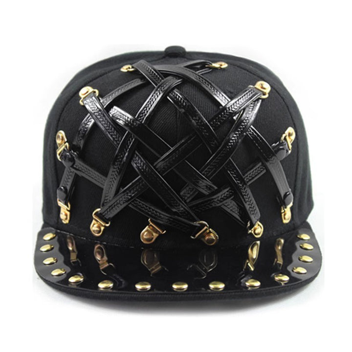 European And American Punk T-shaped Leather X Leather Hip Hop Flat-brimmed Cap Men And Women