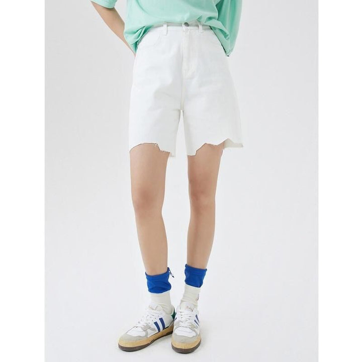 100% Cotton Solid Color A-Line Bermuda Denim Shorts