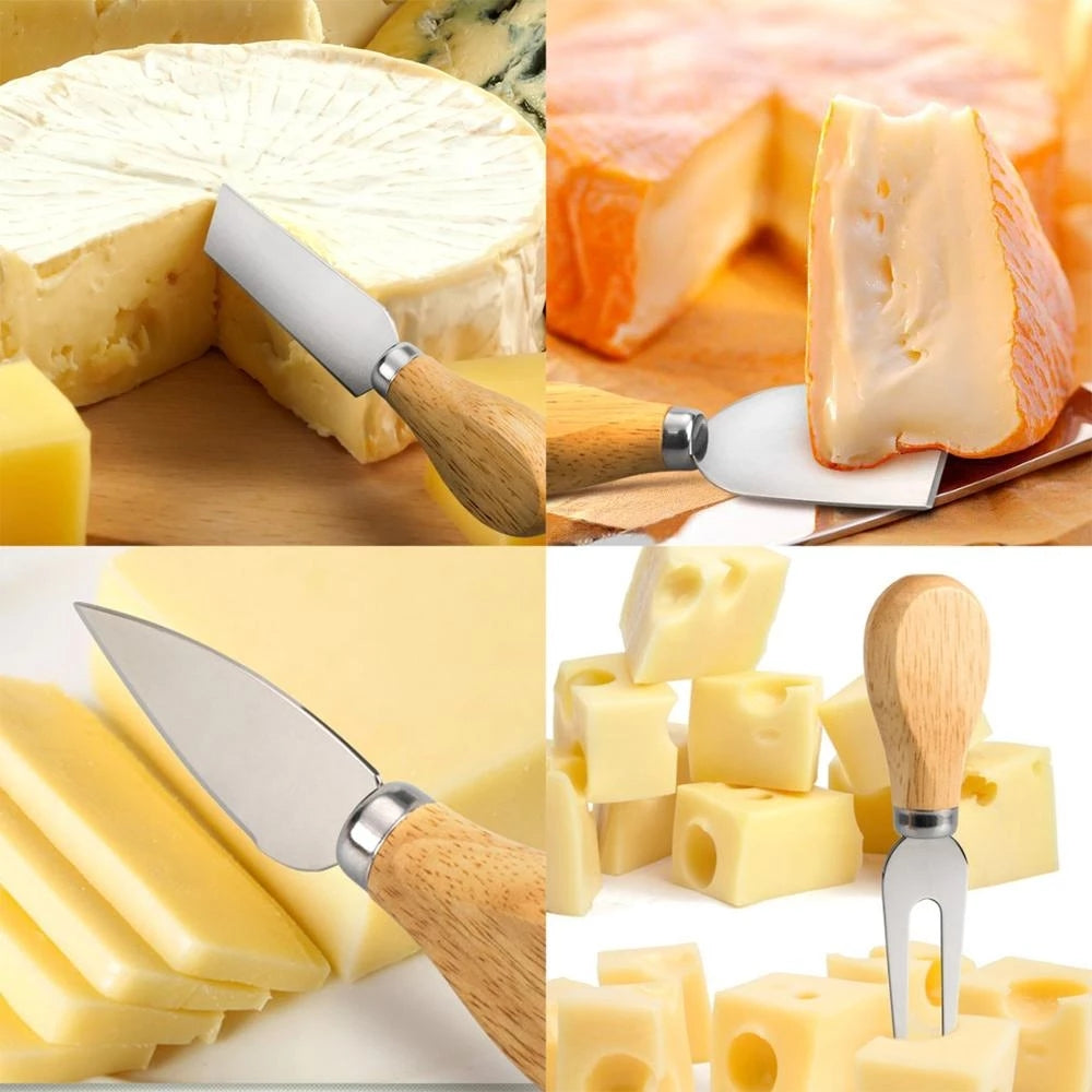 Stainless Steel Bamboo Handle Cheese Board and Knife Set