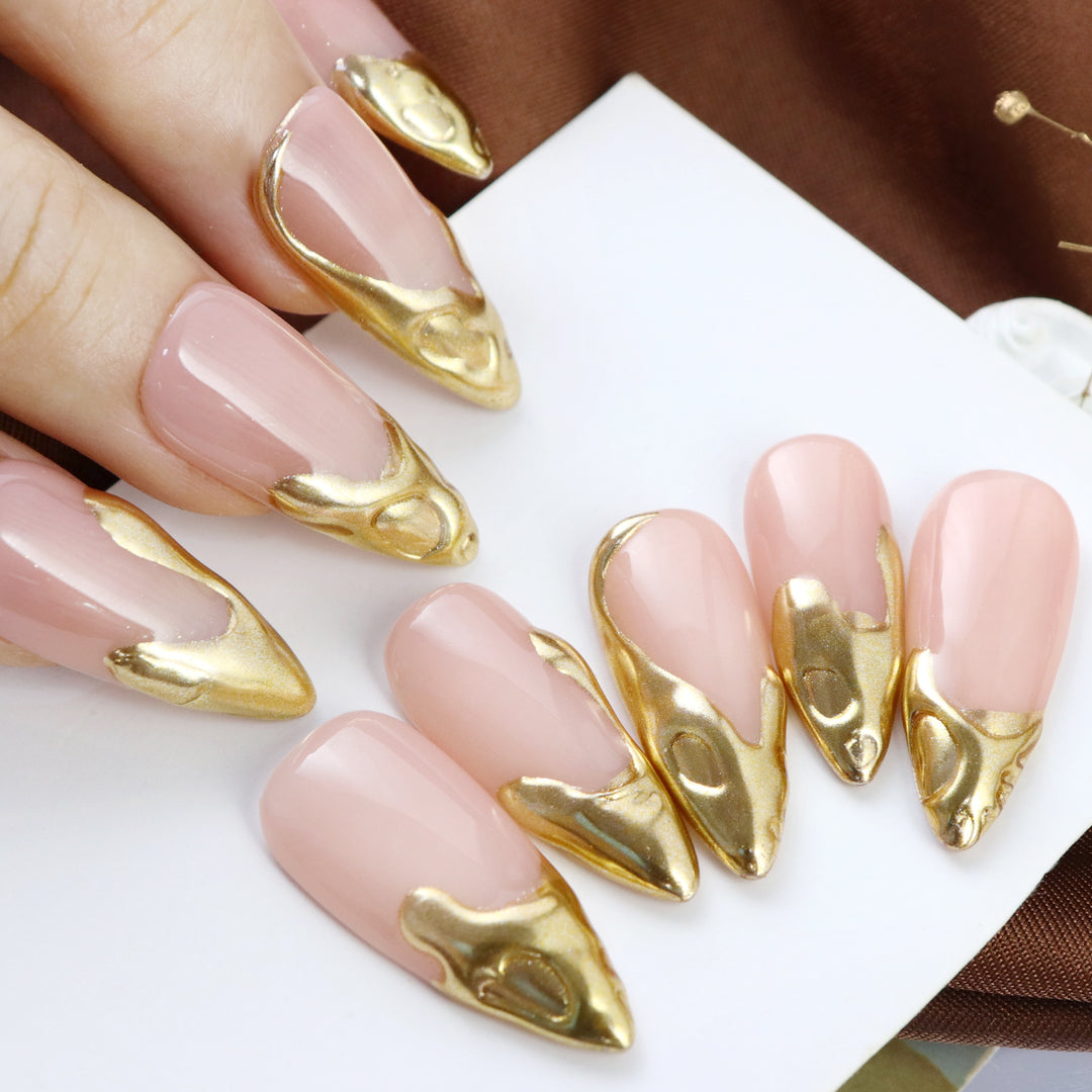 Handmade Heavy Metal 3D Long Almond Press-On Nails