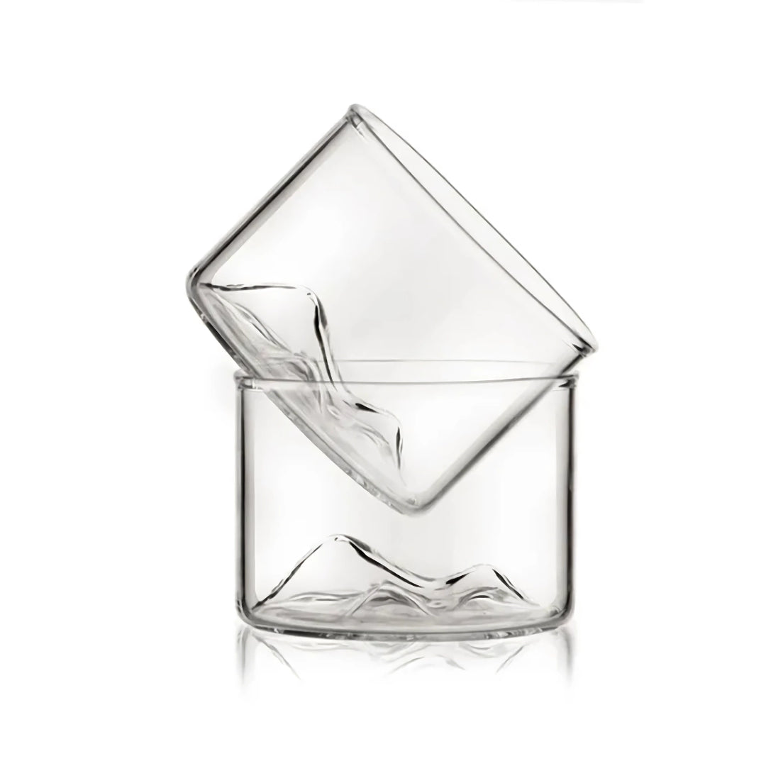 Mountain Whiskey Glass with Wooden Base