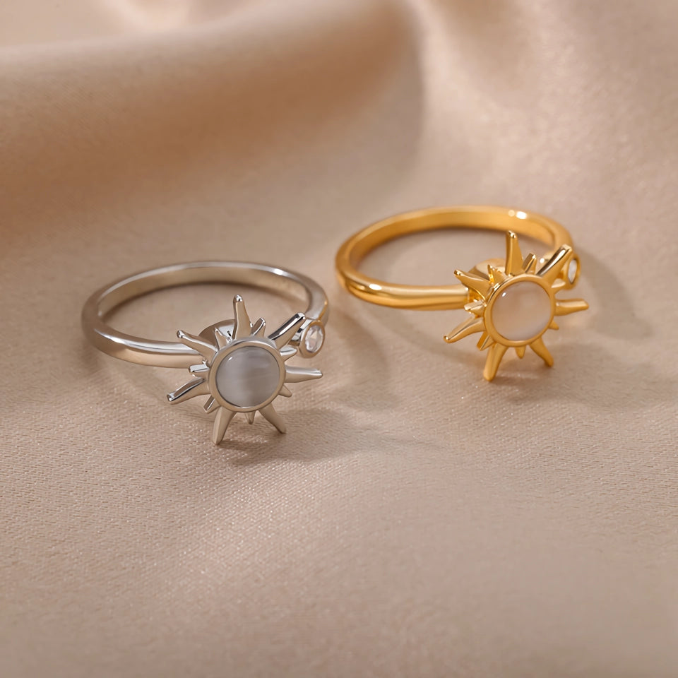 Adjustable Stainless Steel Opal Sun Ring – Trendy Geometric Charm for Women