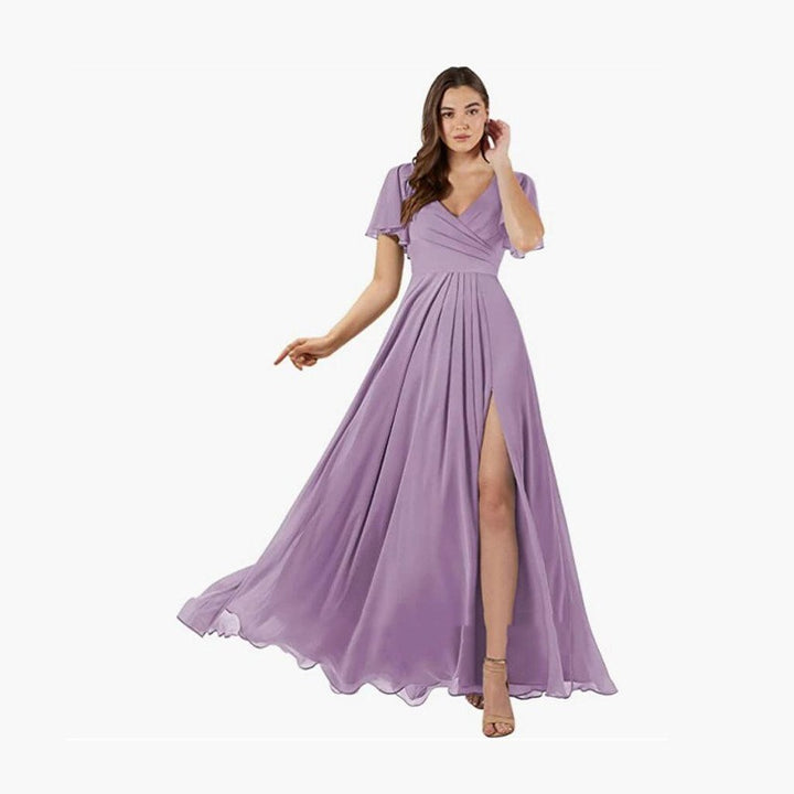 V-neck Butterfly Sleeve Bridesmaid Dress