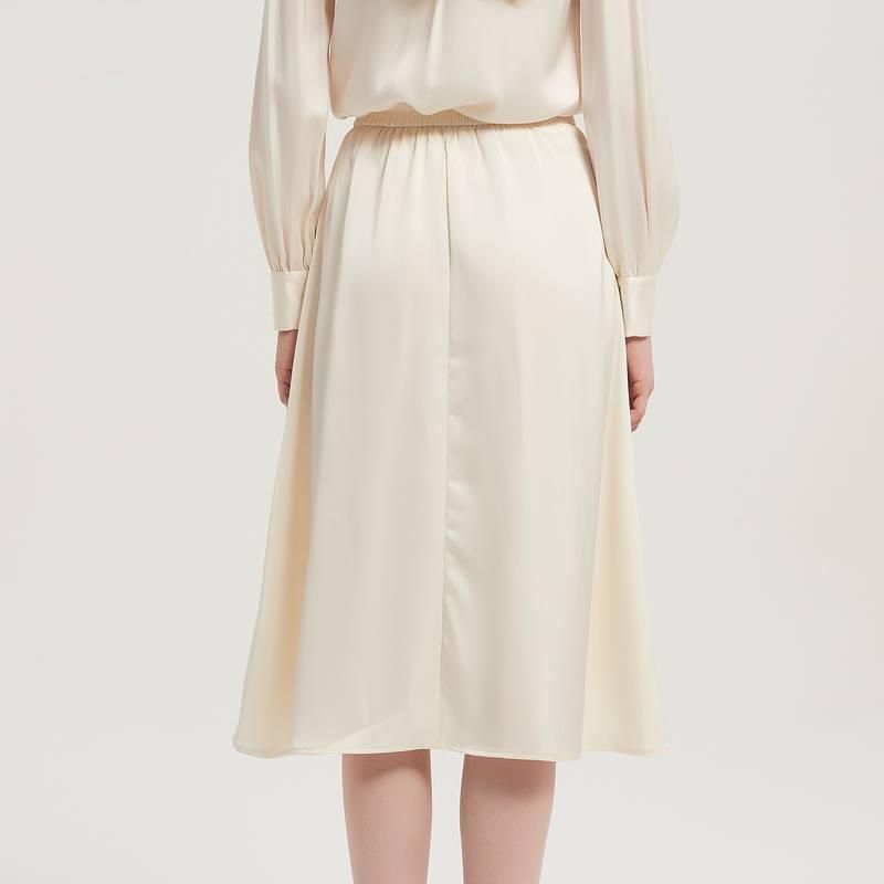 Silk Satin Long Skirt - Elegant Vintage A-line Midi