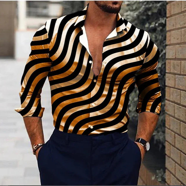 Men's Casual 3D Irregular Pattern Printed Shirt Long Sleeve