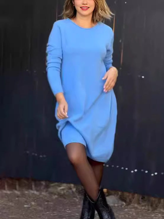 Simple Solid Color Cashmere Dress