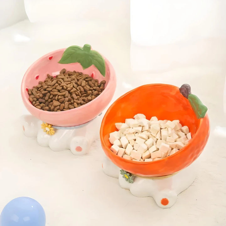 Elevated Cat Ceramic Bowl with Tilted Design for Easy Eating and Drinking