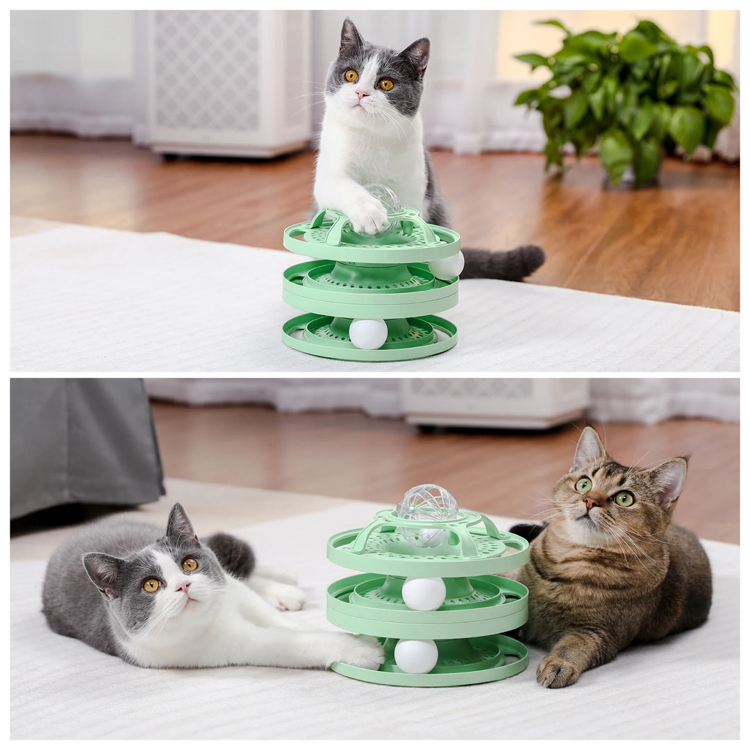 Interactive Cat Toy Round Tower with Turntable Balls for Active Play and Molar Care