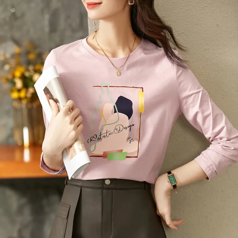 Cotton Long Sleeve Pink T-Shirt