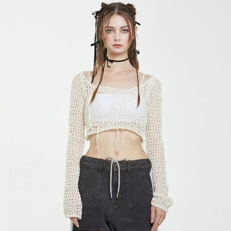 Knitted Hollow-Out Tassel Sweater
