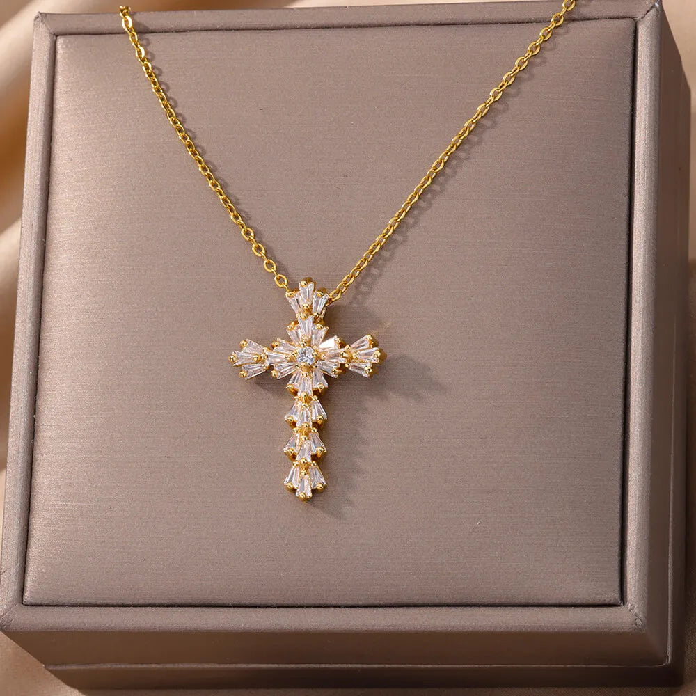 Cubic Zirconia Cross Pendant Necklace