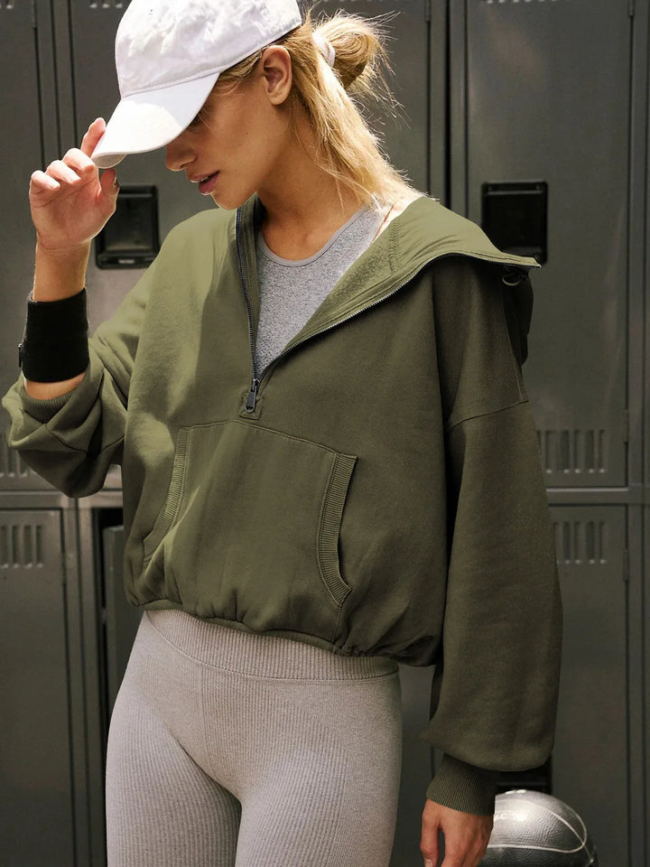 Women's Streetwear Chic Half-Zip Hoodie with Pockets