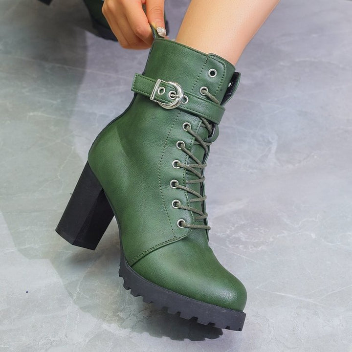 High Heel Side Zipper Buckle Low Tube Women's Round Toe Boots