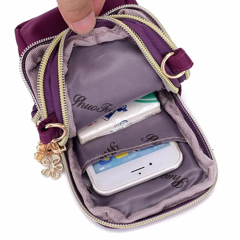 Fashionable Women's Crossbody Phone Bag with Multi-Function Pockets and Headphone Plug