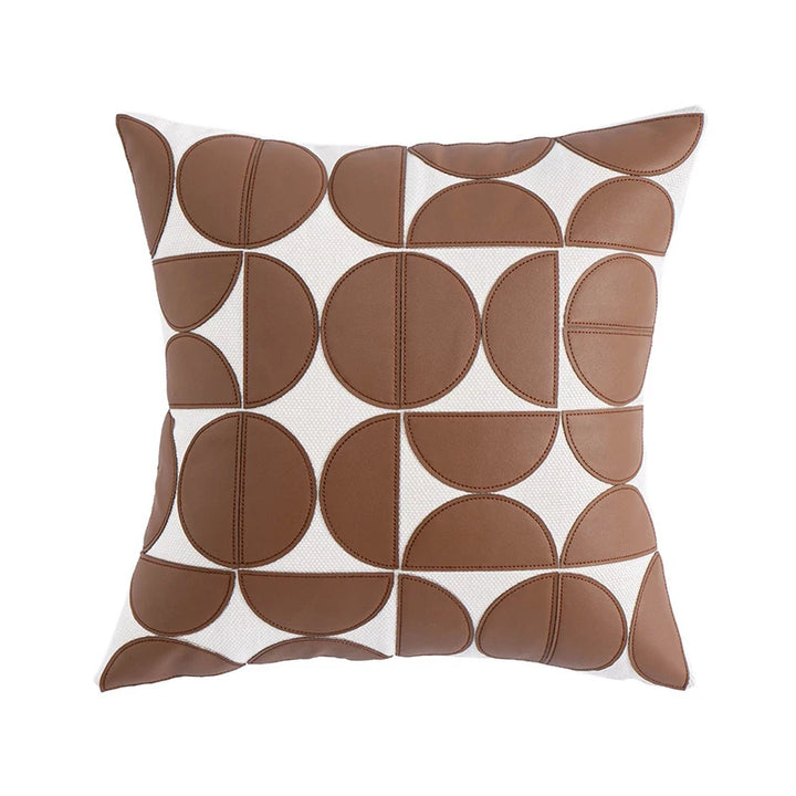 Faux Leather Patchwork Cushion Cover 18x18 Inch - Green, Orange, Brown, Black