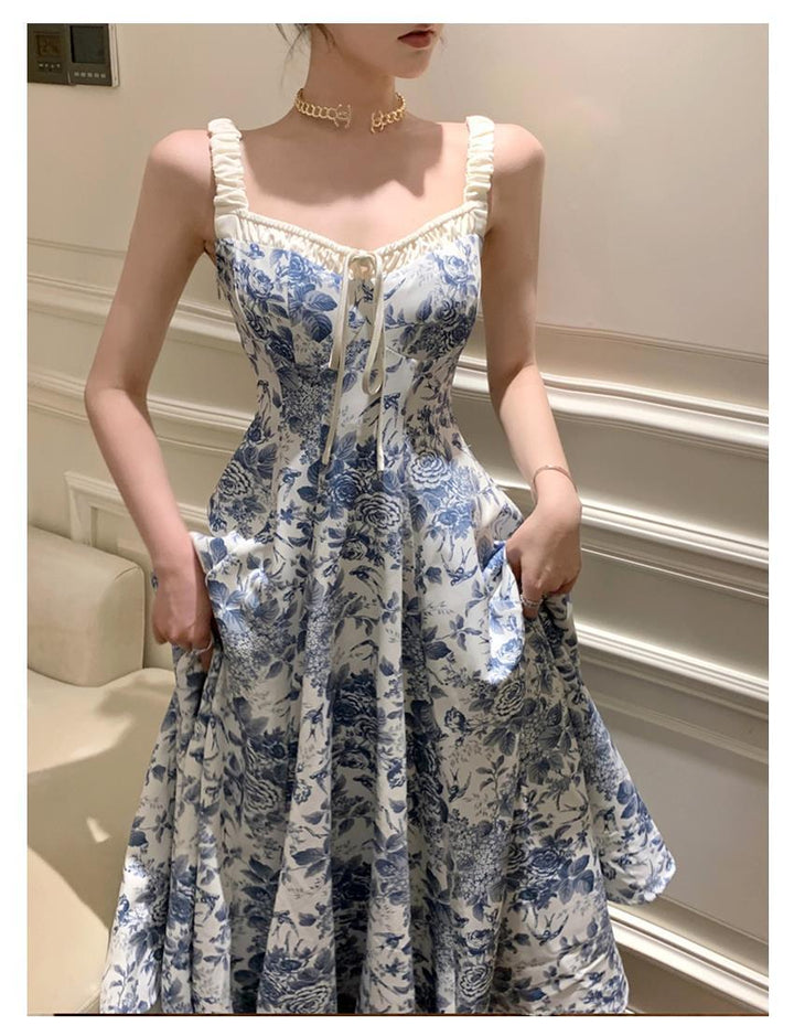 Fashion Retro Women Floral Strap Dress