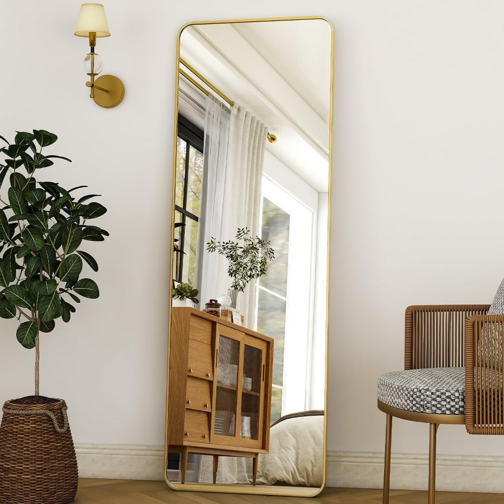 Elegant Gold Aluminum Frame Full Length Mirror with Stand