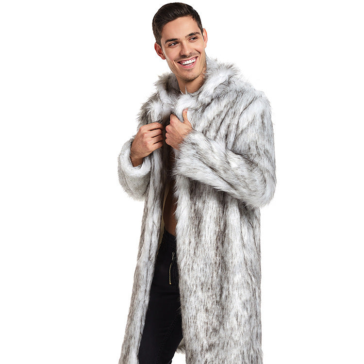 European And American Men's Artificial Fur Long Coat